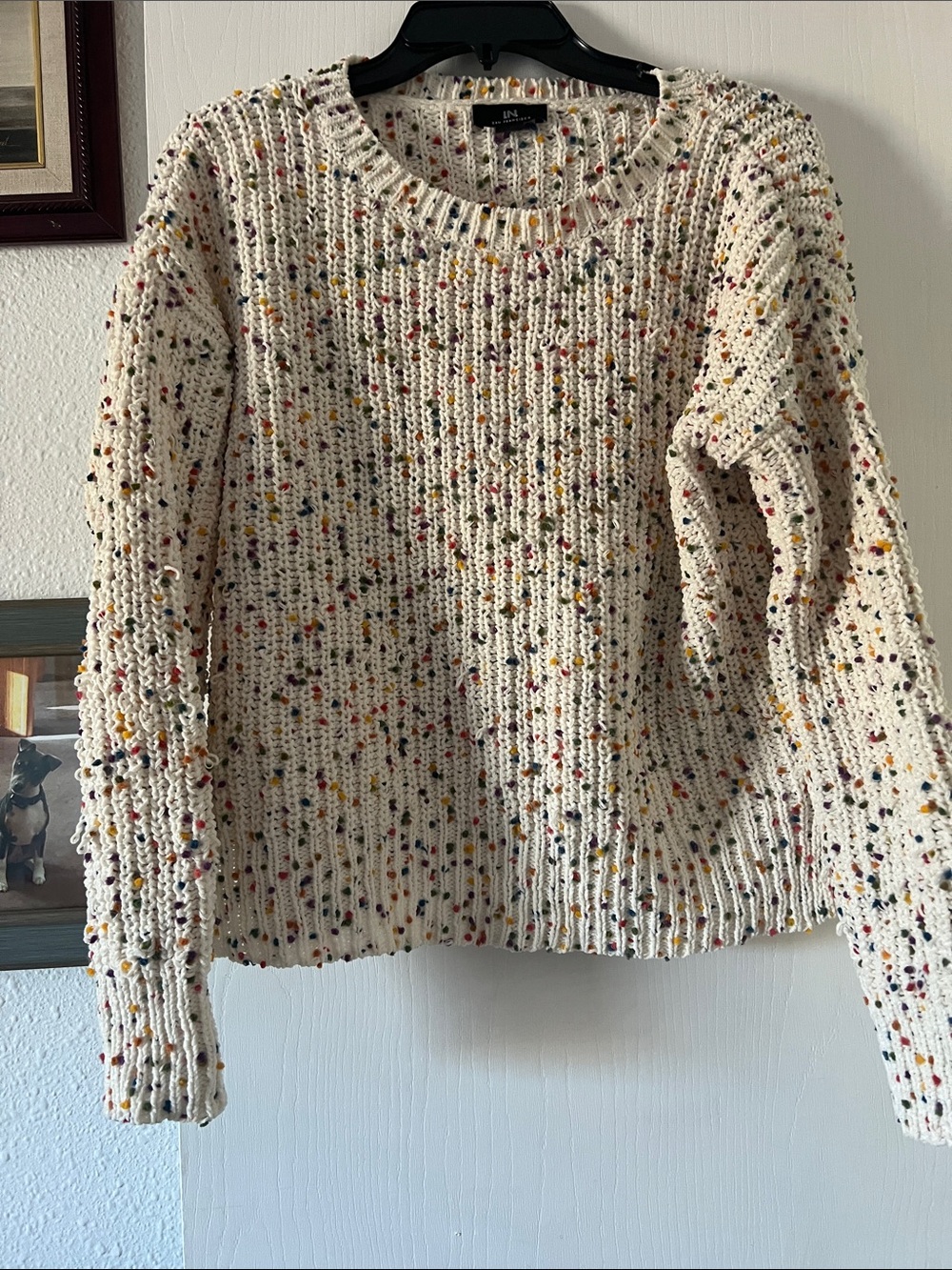 I.N. San Francisco Cream Speckled Crewneck Sweater